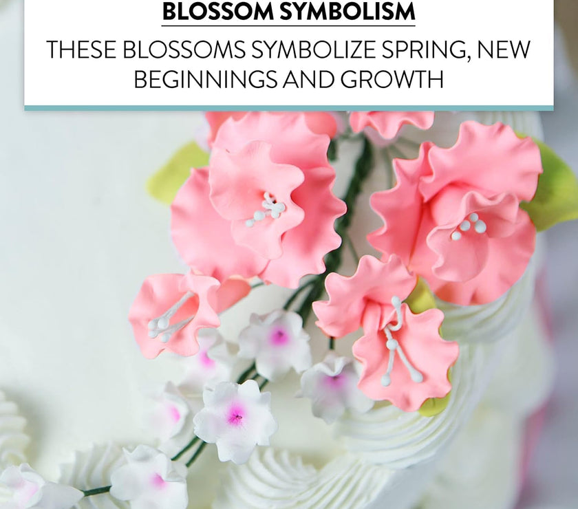 Flower Blossom Spray, Gum Paste Sugar Flowers for Cake Decorating, Pink Cherry Blossoms with Leaves