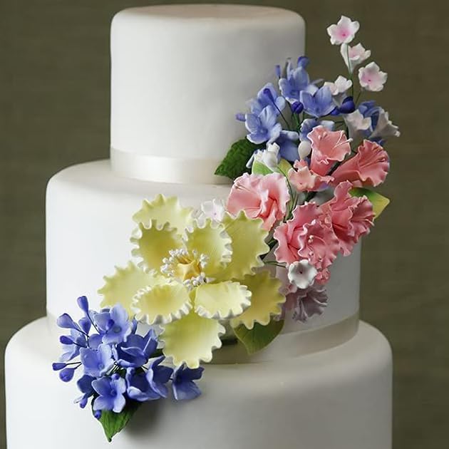 Flower Blossom Spray, Gum Paste Sugar Flowers for Cake Decorating, Pink Cherry Blossoms with Leaves