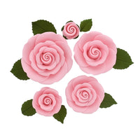 Exquisite Rose & Leaf Kit, Sugar Cake Flowers by Global Sugar Art, Pink Roses with Leaves, 65-Piece Set