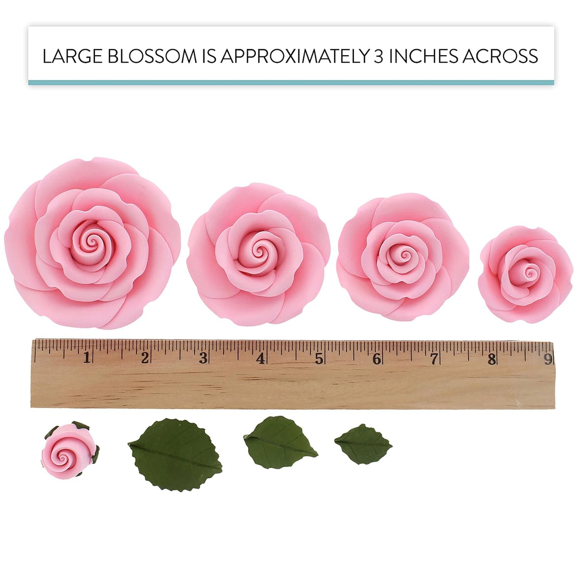 Exquisite Rose & Leaf Kit, Sugar Cake Flowers by Global Sugar Art, Pink Roses with Leaves, 65-Piece Set