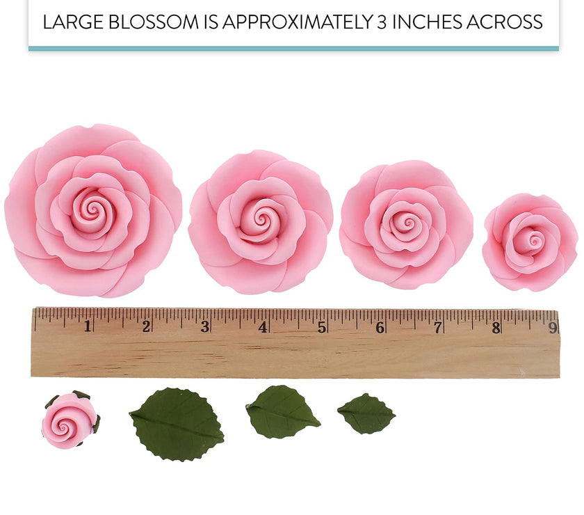 Exquisite Rose & Leaf Kit, Sugar Cake Flowers by Global Sugar Art, Pink Roses with Leaves, 65-Piece Set