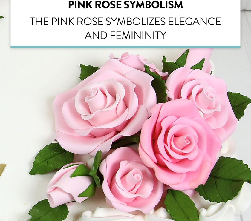 Exquisite Rose & Leaf Kit, Sugar Cake Flowers by Global Sugar Art, Pink Roses with Leaves, 65-Piece Set