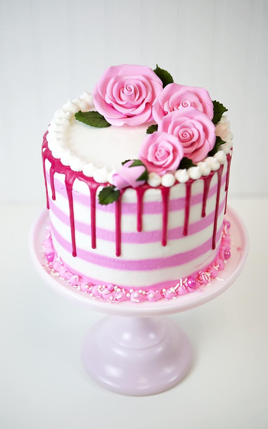 Exquisite Rose & Leaf Kit, Sugar Cake Flowers by Global Sugar Art, Pink Roses with Leaves, 65-Piece Set