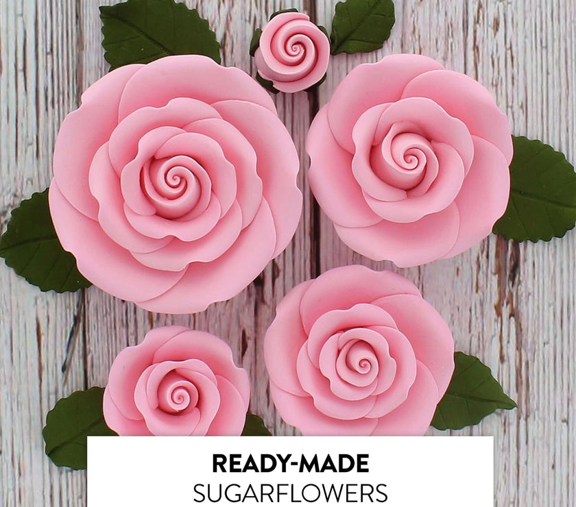 Exquisite Rose & Leaf Kit, Sugar Cake Flowers by Global Sugar Art, Pink Roses with Leaves, 65-Piece Set