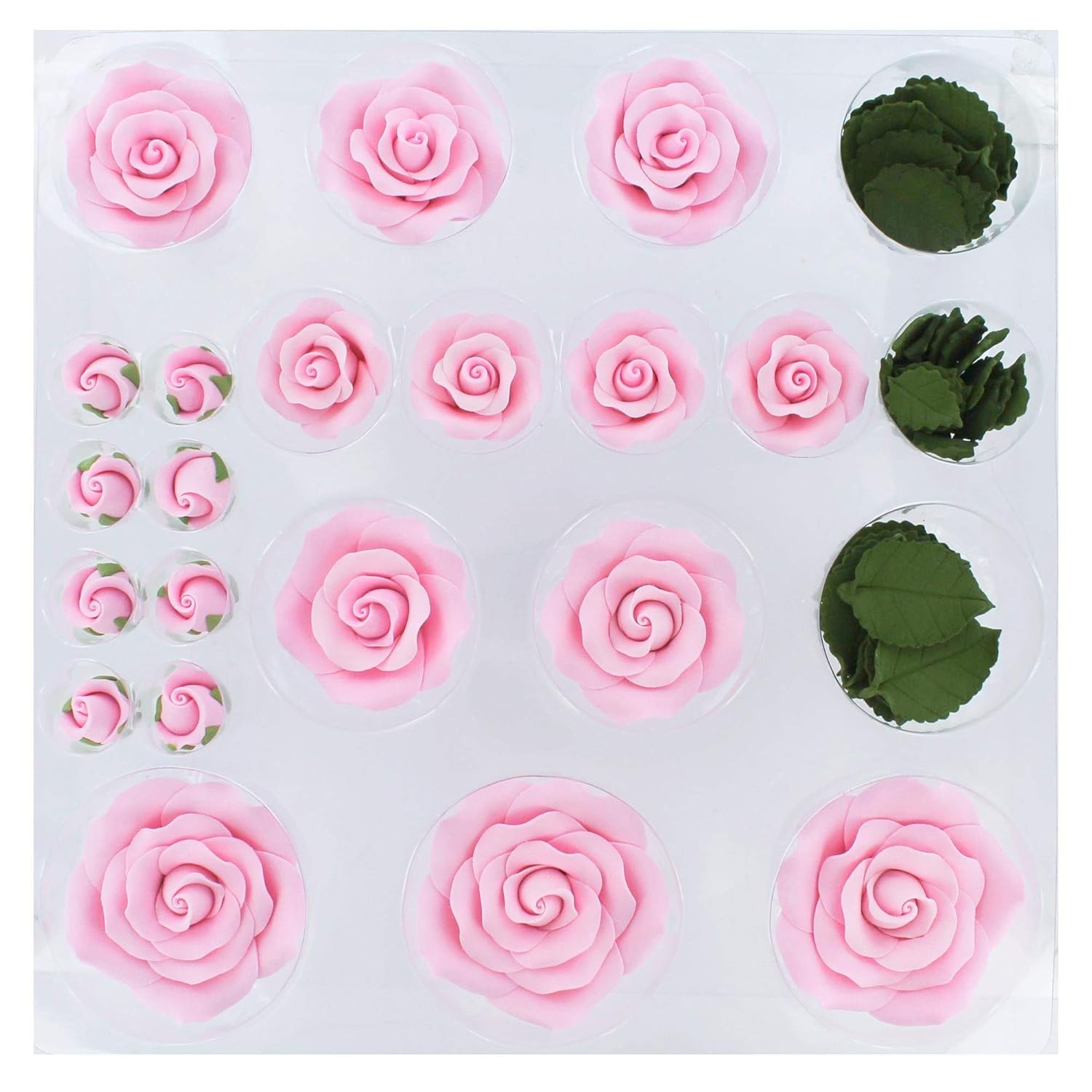 Exquisite Rose & Leaf Kit, Sugar Cake Flowers by Global Sugar Art, Pink Roses with Leaves, 65-Piece Set