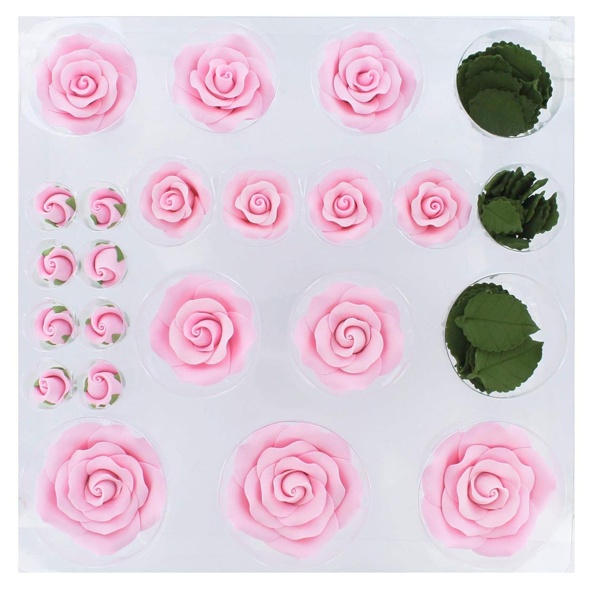 Exquisite Rose & Leaf Kit, Sugar Cake Flowers by Global Sugar Art, Pink Roses with Leaves, 65-Piece Set