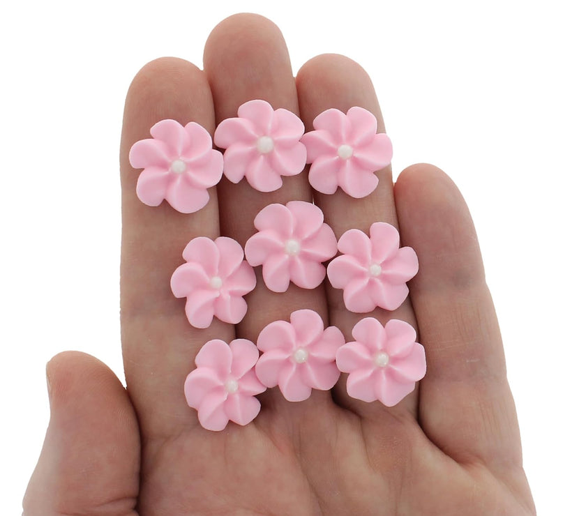 Pink Royal Icing Drop Flowers with Pearl Centers