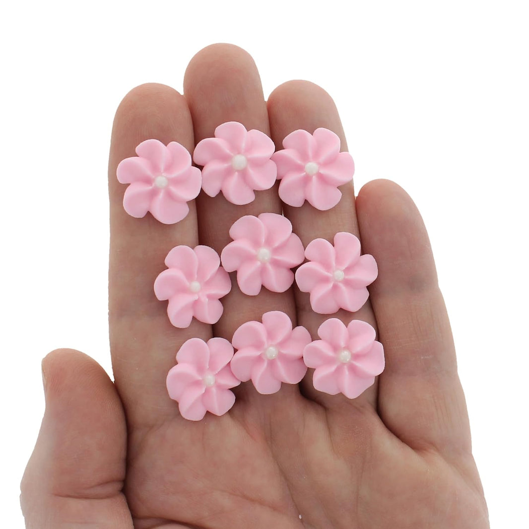 Pink Royal Icing Drop Flowers with Pearl Centers
