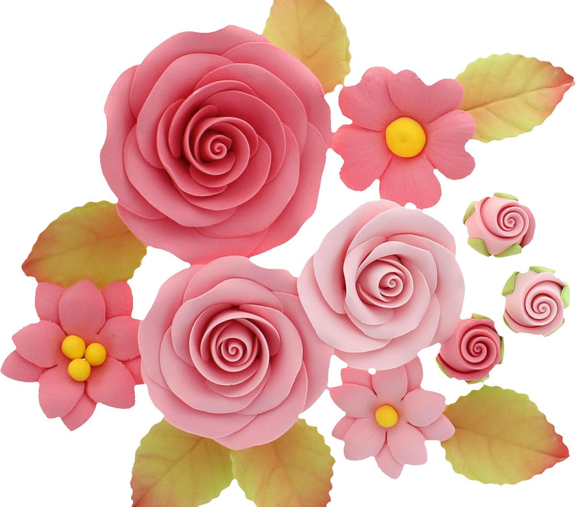 Rose and Blossom Set, Sugar Flowers for Cakes, by Global Sugar Art, Pink Roses and Blossoms