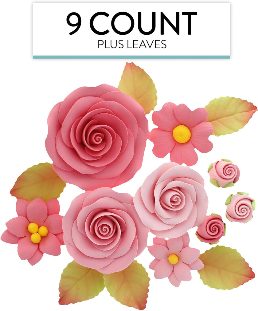 Rose and Blossom Set, Sugar Flowers for Cakes, by Global Sugar Art, Pink Roses and Blossoms