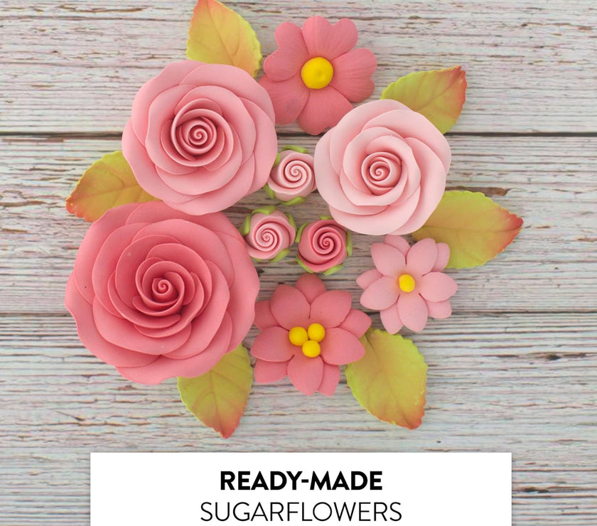 Rose and Blossom Set, Sugar Flowers for Cakes, by Global Sugar Art, Pink Roses and Blossoms