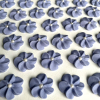 Purple Royal Icing Drop Flowers with Pearl Centers