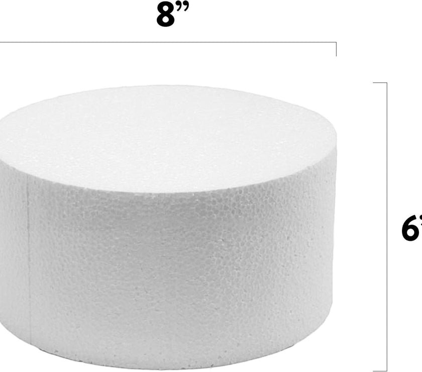 8 Inch Cake Round Cake Dummy – Styrofoam Fake Cake for Decorating, Display & Practice, by Global Sugar Art