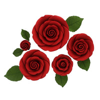 Exquisite Rose & Leaf Kit, Sugar Cake Flowers by Global Sugar Art, Red Roses with Leaves, 65-Piece Set