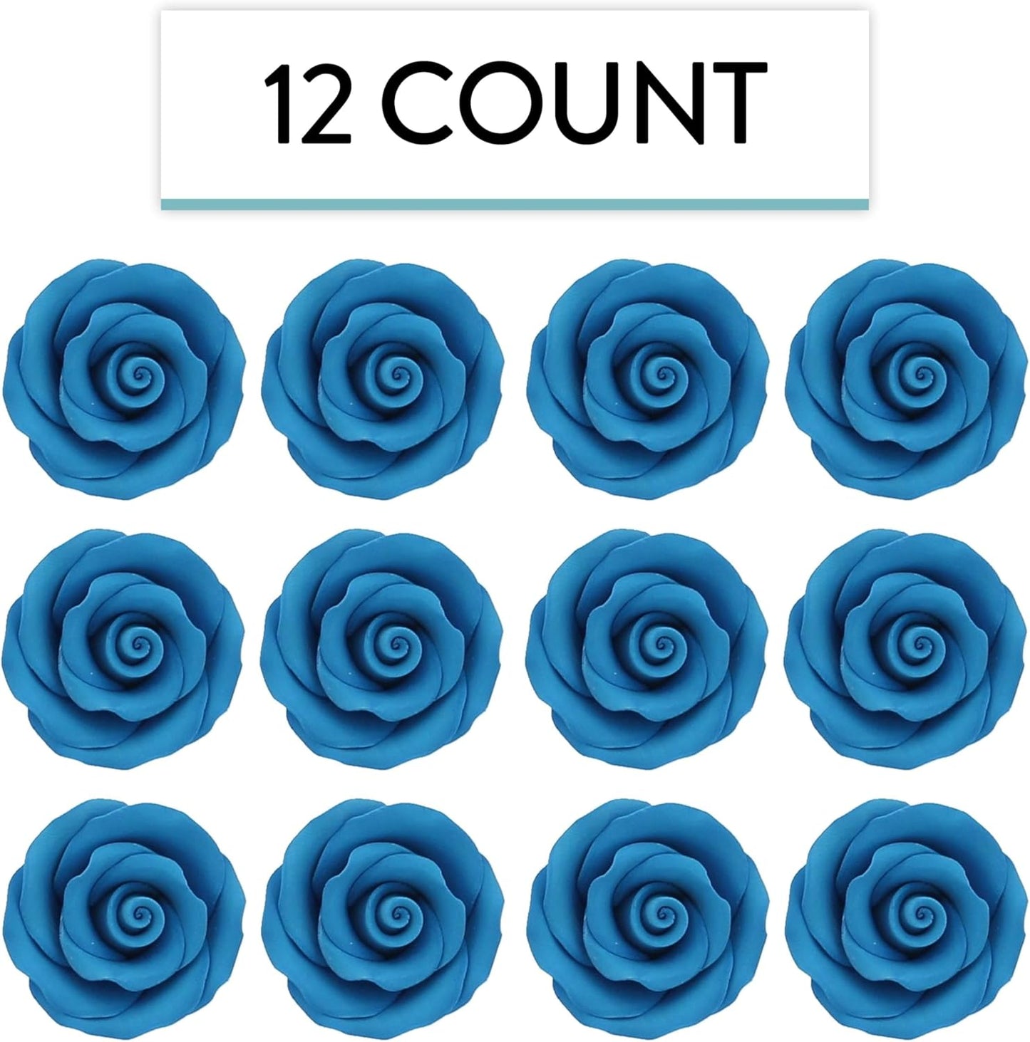 Blue Edible Roses, Premium, 1.5-inch, 12 Count
