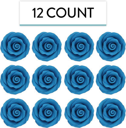 Blue Edible Roses, Premium, 1.5-inch, 12 Count