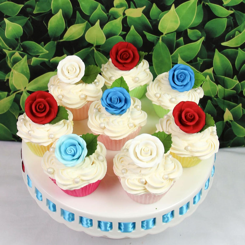 Premium Roses for Decorating Cakes and Cupcakes, by Global Sugar Art, Medium, Royal Blue
