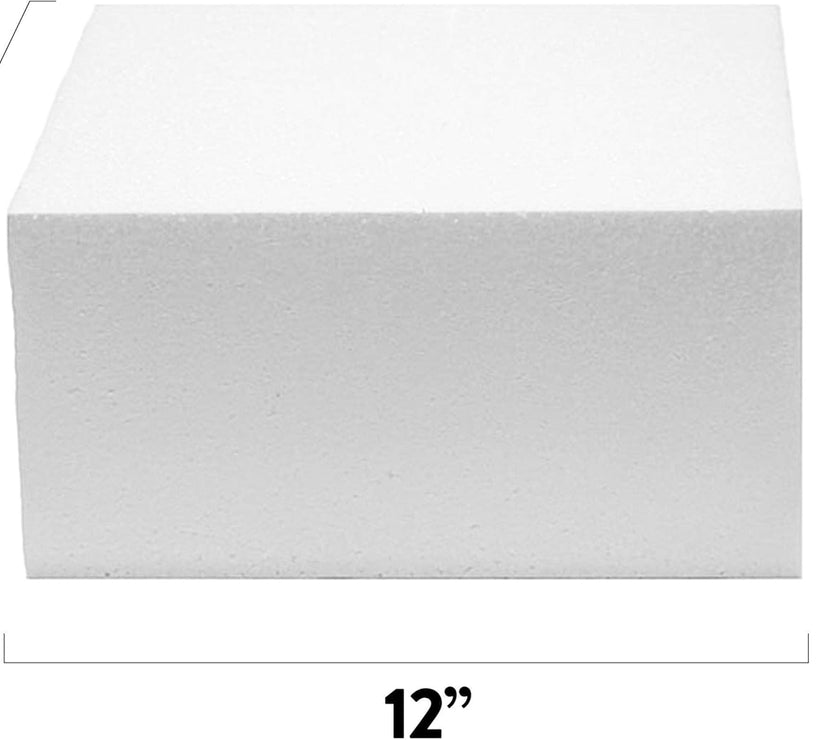 12x12 Inch Square Cake Dummy – Styrofoam Fake Cake for Decorating, Display & Practice, by Global Sugar Art