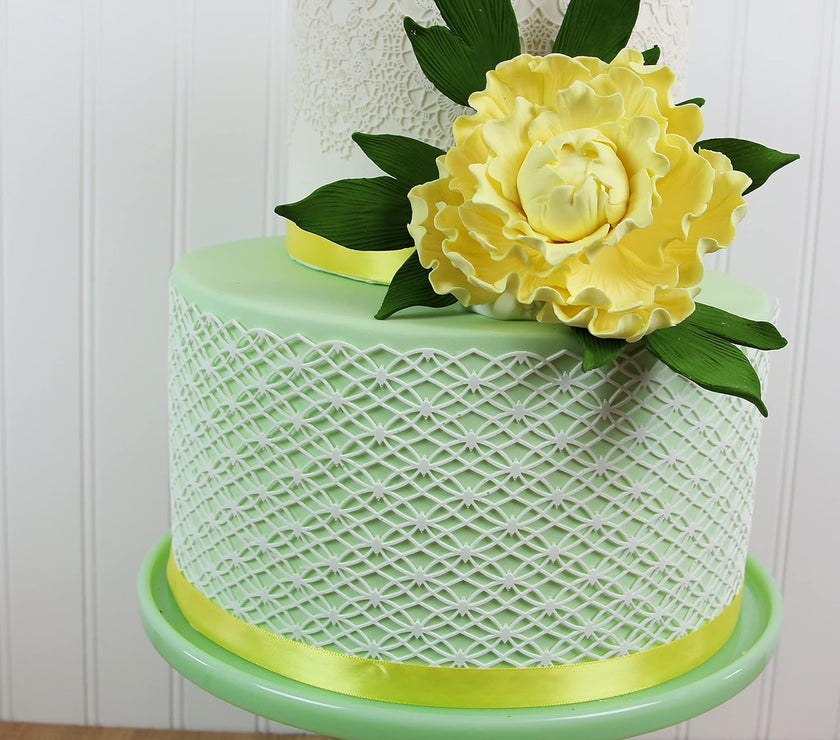 Geometric Wide Borders Silicone Lace Mat for Cake Decorating, by Global Sugar Art