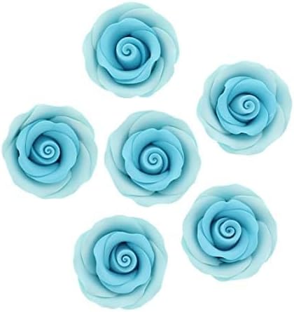 Sky Blue Edible Roses, Premium, 1.5-inch, 12 Count