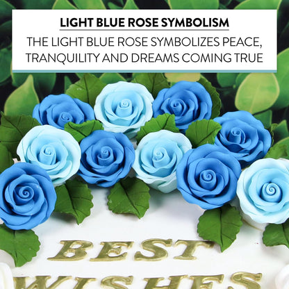 Sky Blue Edible Roses, Premium, 1.5-inch, 12 Count