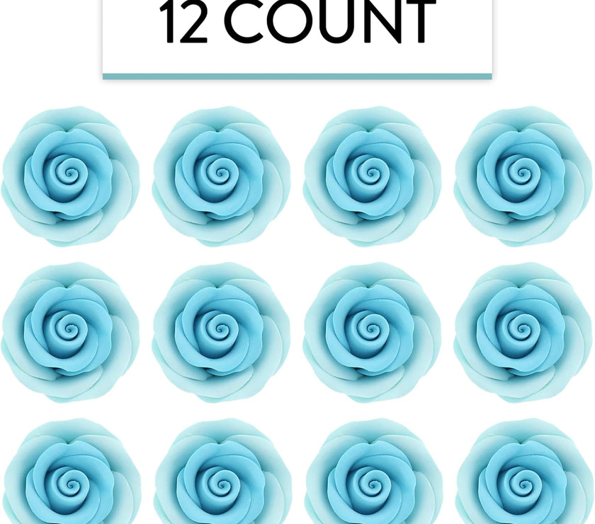 Premium Roses for Decorating Cakes and Cupcakes, by Global Sugar Art, Medium, Sky Blue