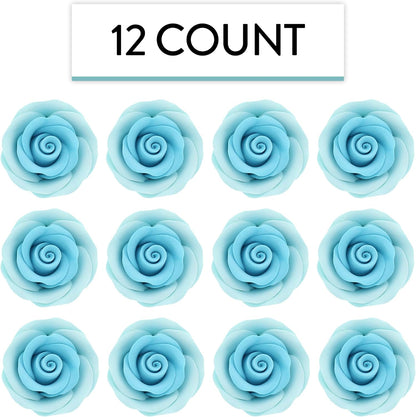 Sky Blue Edible Roses, Premium, 1.5-inch, 12 Count