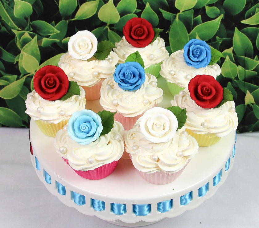 Premium Roses for Decorating Cakes and Cupcakes, by Global Sugar Art, Medium, Sky Blue