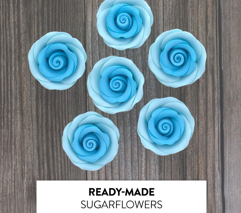 Premium Roses for Decorating Cakes and Cupcakes, by Global Sugar Art, Medium, Sky Blue