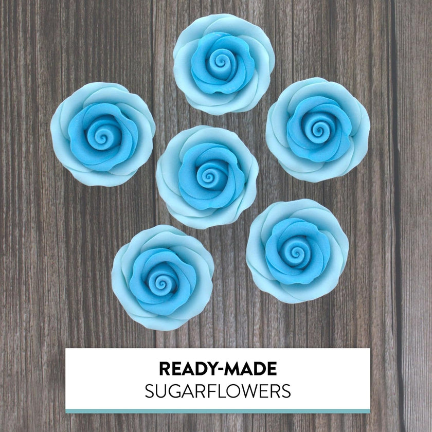 Premium Roses for Decorating Cakes and Cupcakes, by Global Sugar Art, Medium, Sky Blue