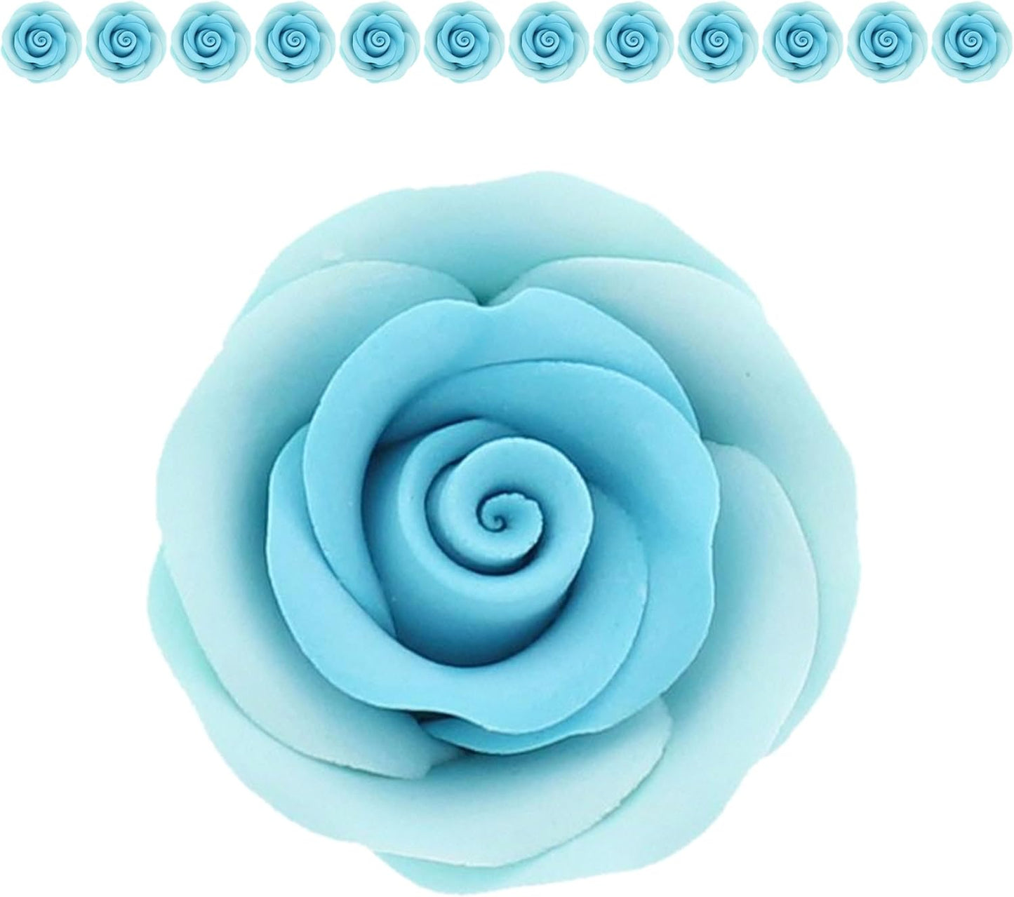 Sky Blue Edible Roses, Premium, 1.5-inch, 12 Count
