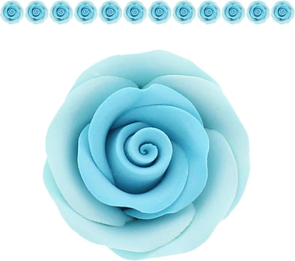Sky Blue Edible Roses, Premium, 1.5-inch, 12 Count