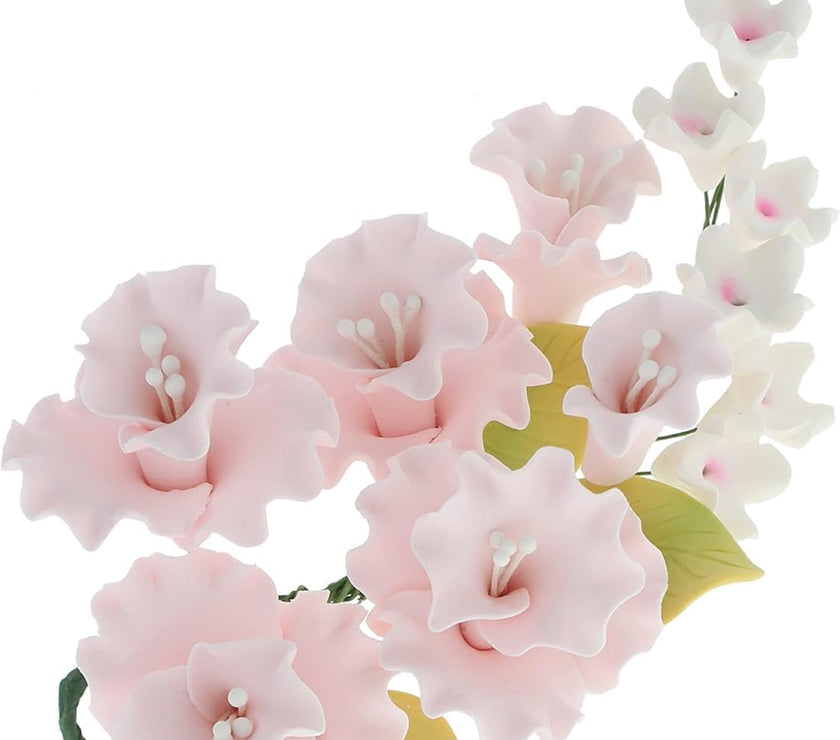 Flower Blossom Spray, Gum Paste Sugar Flowers for Cake Decorating, Soft Pink Cherry Blossoms with Leaves