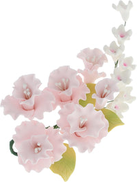 Flower Blossom Spray, Gum Paste Sugar Flowers for Cake Decorating, Soft Pink Cherry Blossoms with Leaves