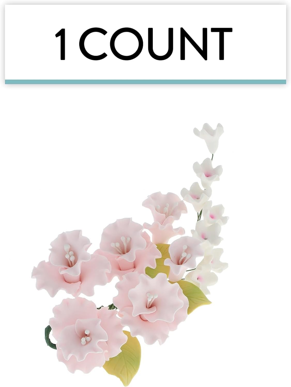 Flower Blossom Spray, Gum Paste Sugar Flowers for Cake Decorating, Soft Pink Cherry Blossoms with Leaves