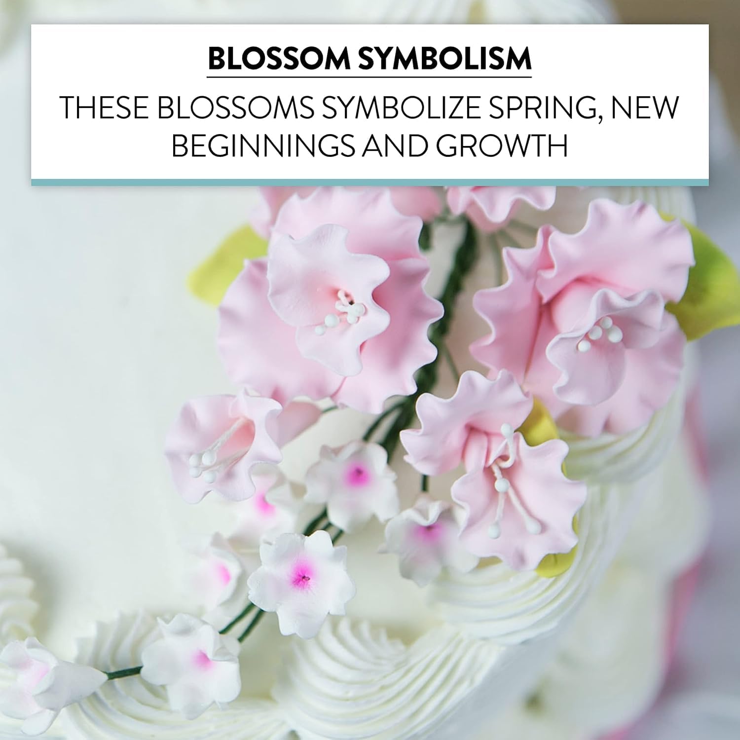 Flower Blossom Spray, Gum Paste Sugar Flowers for Cake Decorating, Soft Pink Cherry Blossoms with Leaves