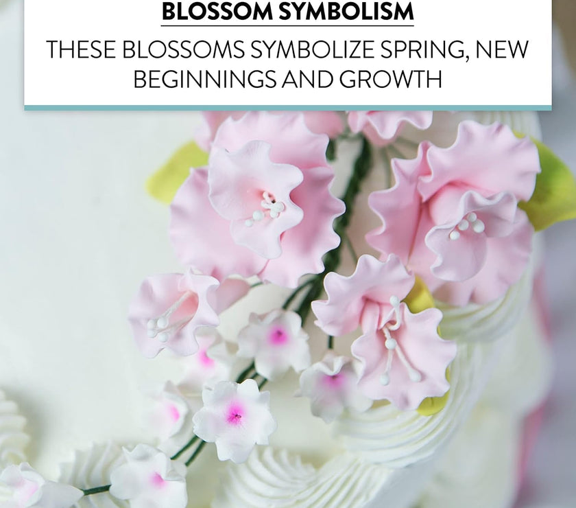 Flower Blossom Spray, Gum Paste Sugar Flowers for Cake Decorating, Soft Pink Cherry Blossoms with Leaves