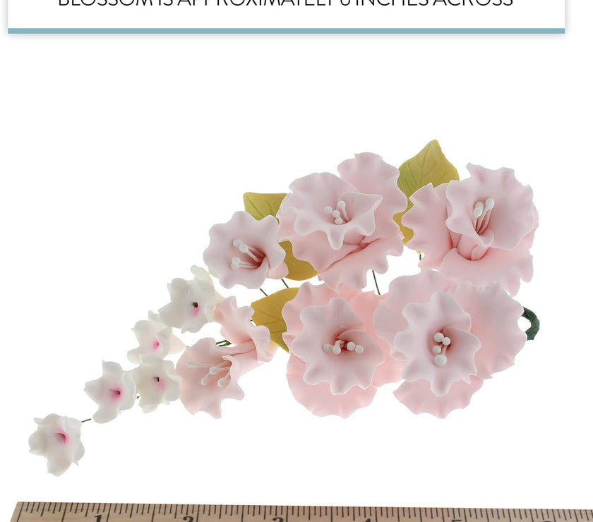 Flower Blossom Spray, Gum Paste Sugar Flowers for Cake Decorating, Soft Pink Cherry Blossoms with Leaves