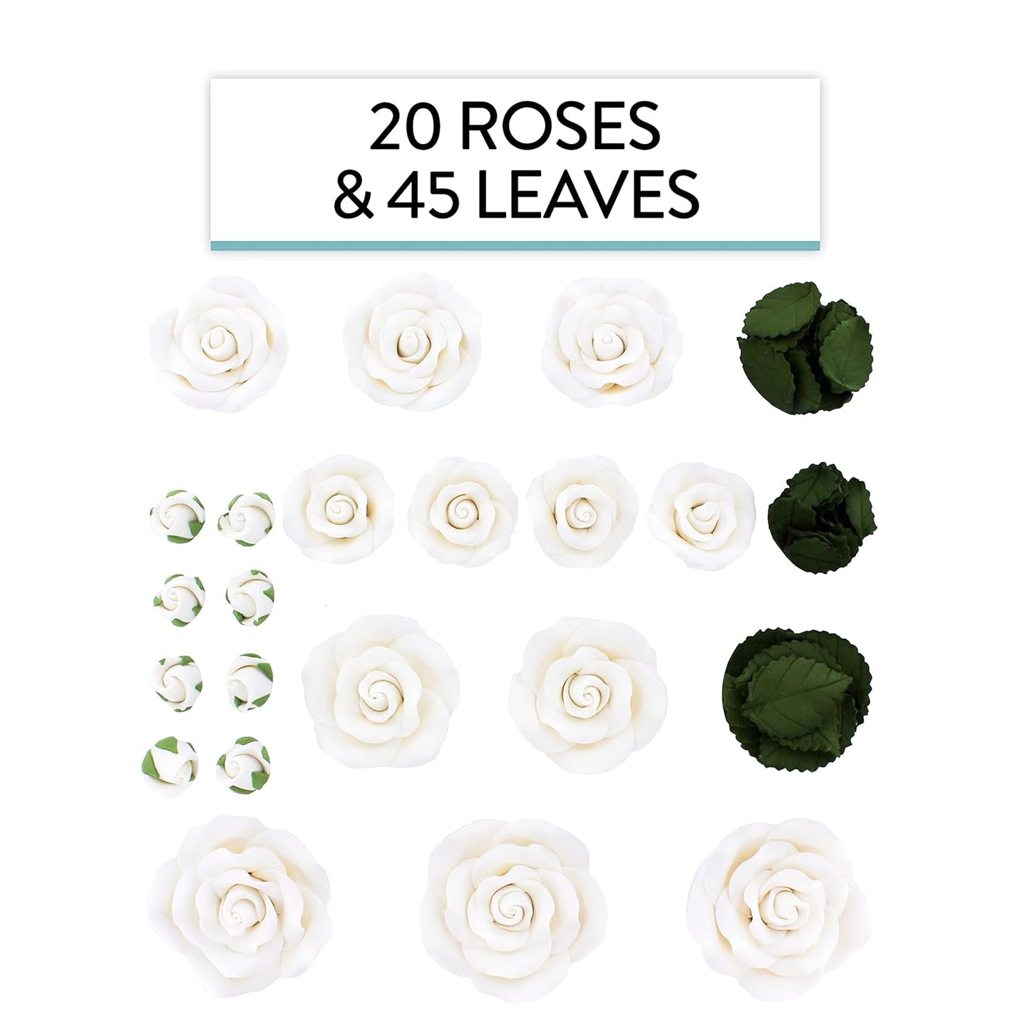 White Rose & Leaf Kit, Assorted Sizes, 65-Piece Set