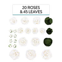 Exquisite Rose & Leaf Kit, Sugar Cake Flowers by Global Sugar Art, White Roses with Leaves, 65-Piece Set