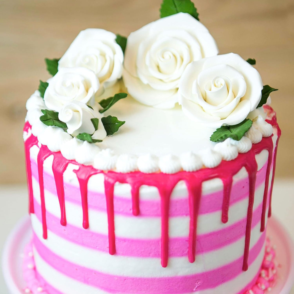 Exquisite Rose & Leaf Kit, Sugar Cake Flowers by Global Sugar Art, White Roses with Leaves, 65-Piece Set