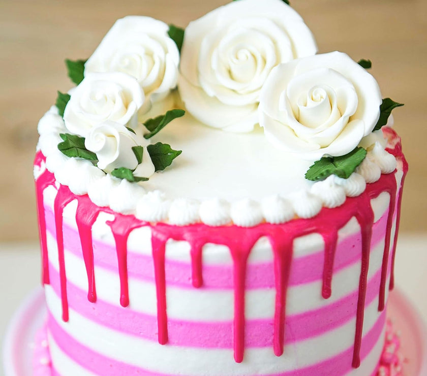 Exquisite Rose & Leaf Kit, Sugar Cake Flowers by Global Sugar Art, White Roses with Leaves, 65-Piece Set