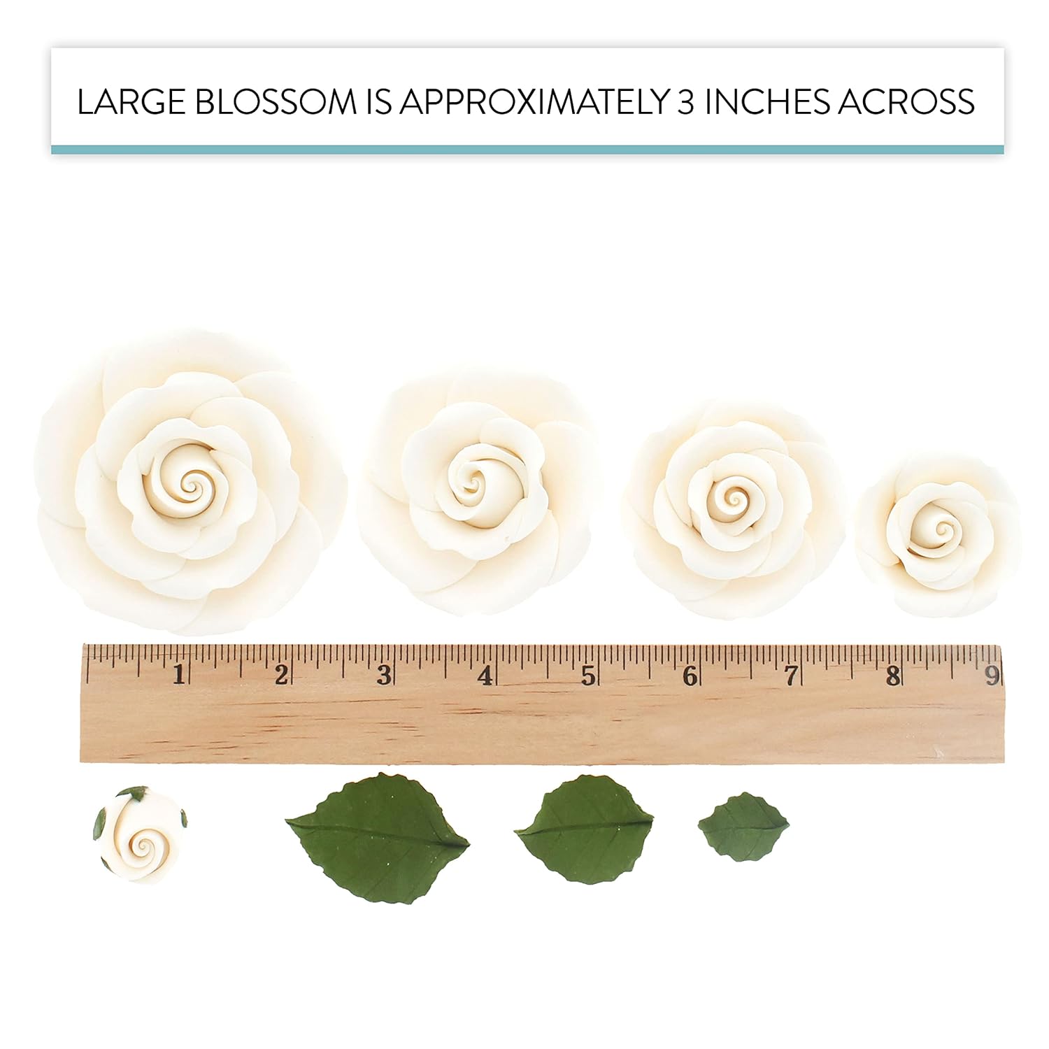 Exquisite Rose & Leaf Kit, Sugar Cake Flowers by Global Sugar Art, White Roses with Leaves, 65-Piece Set