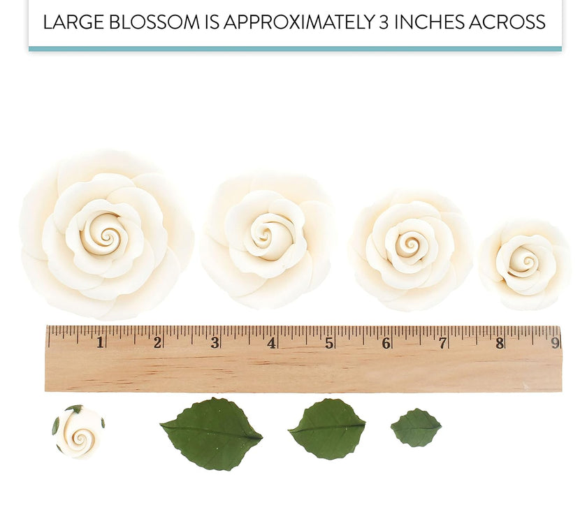 Exquisite Rose & Leaf Kit, Sugar Cake Flowers by Global Sugar Art, White Roses with Leaves, 65-Piece Set