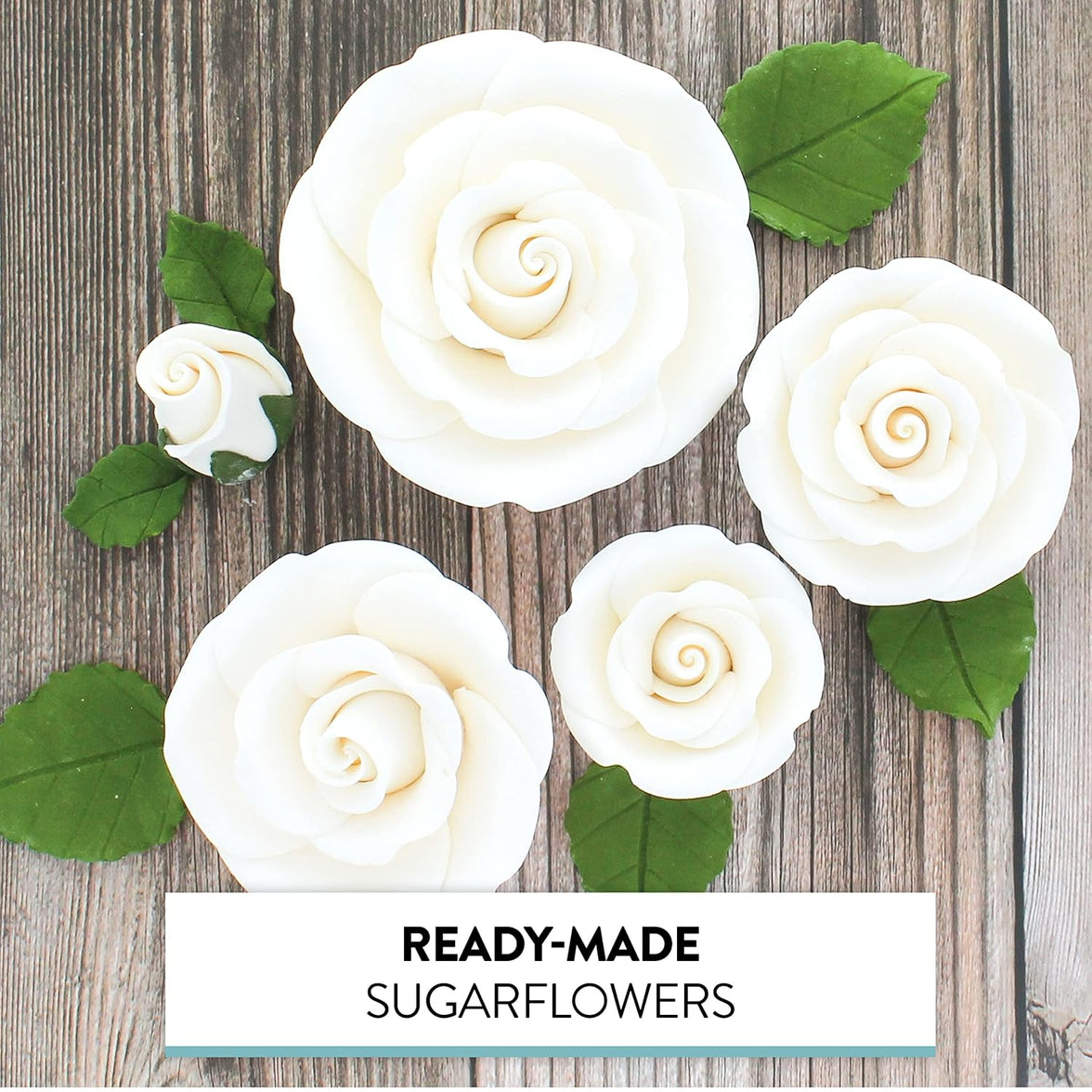 Exquisite Rose & Leaf Kit, Sugar Cake Flowers by Global Sugar Art, White Roses with Leaves, 65-Piece Set