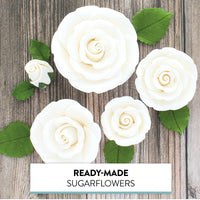 Exquisite Rose & Leaf Kit, Sugar Cake Flowers by Global Sugar Art, White Roses with Leaves, 65-Piece Set