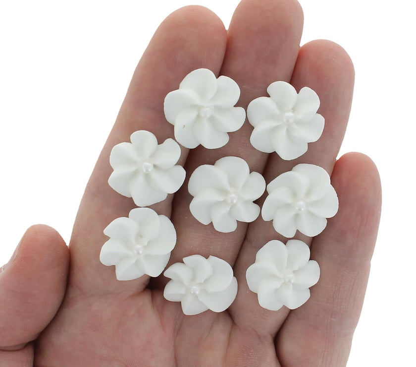 White Royal Icing Drop Flowers with Pearl Centers
