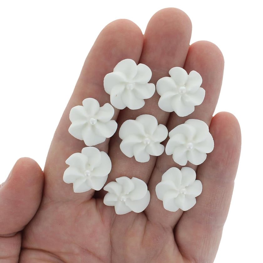 White Royal Icing Drop Flowers with Pearl Centers