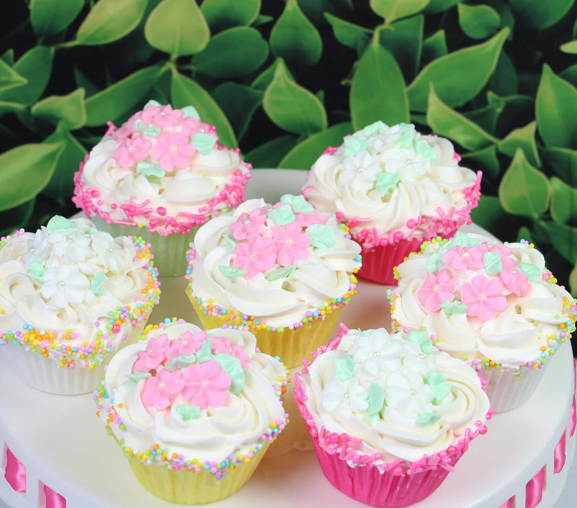 White Royal Icing Drop Flowers with Pearl Centers