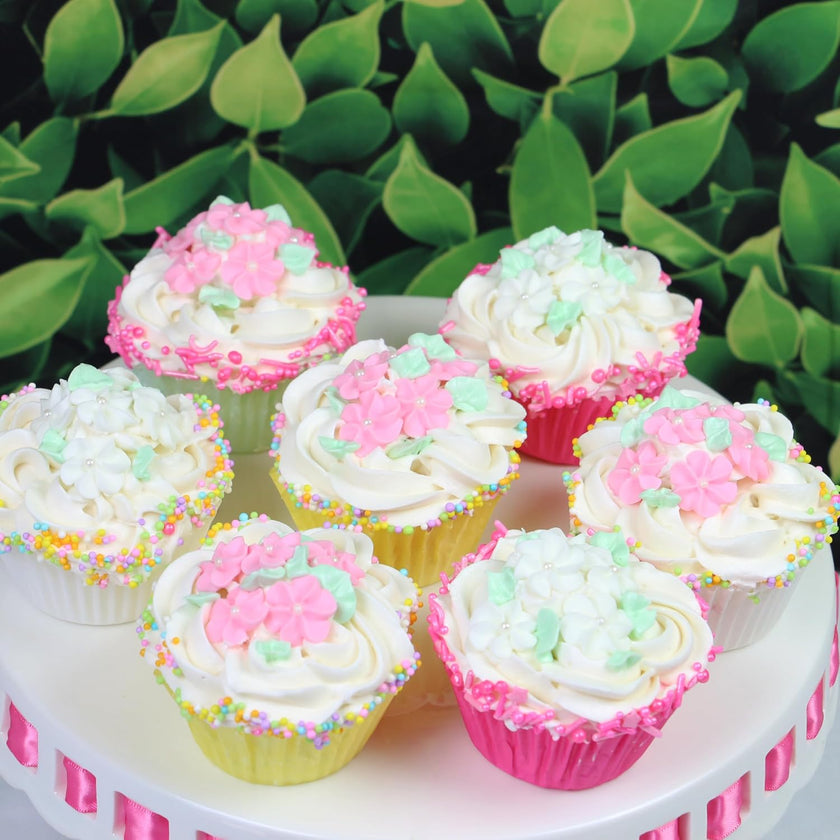 White Royal Icing Drop Flowers with Pearl Centers
